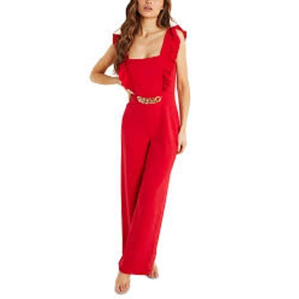 NEW NWT Quiz Playsuit Jumpsuit Red Ruffle Sleeves Chain Detail Size 6